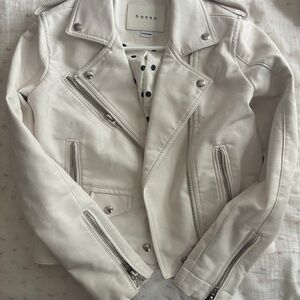 Blank NYC Cream Leather Moto Jacket Asymmetrical Zipper